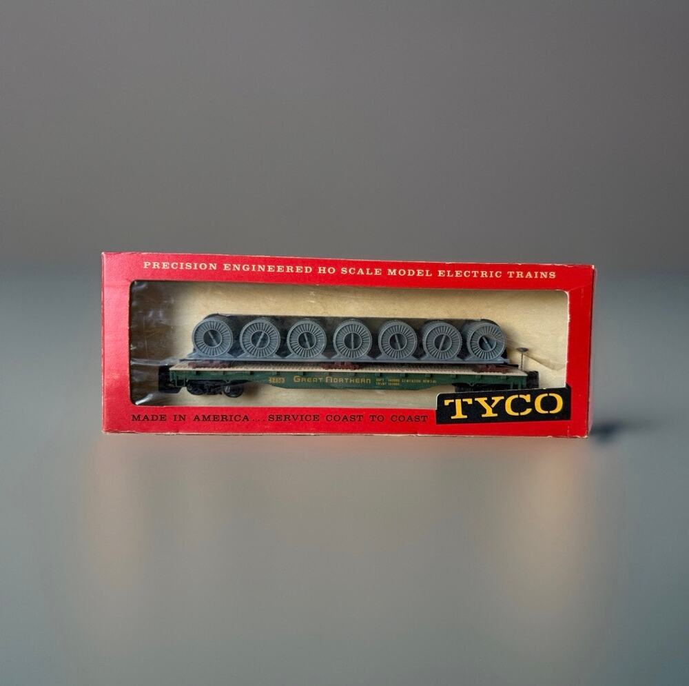 Vintage TYCO HO Scale Great Northern Flat Car Cable Reel Load T335A:298 w/ Box